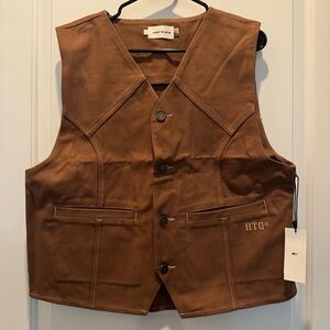 NWT HTG Honor the Gift Brown Canvas Work Vest with Stitching on Back